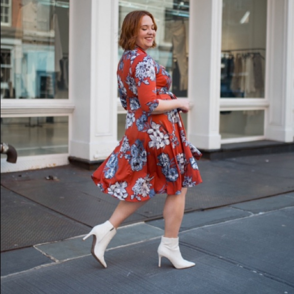 Fit & Flare 3/4 Sleeve Floral Dress